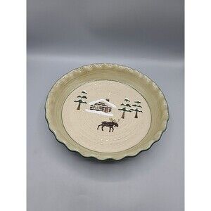 Sonoma Lodge Pottery Pie Plate Quiche Baking Dish 10" Fluted Edge Moose Cabin